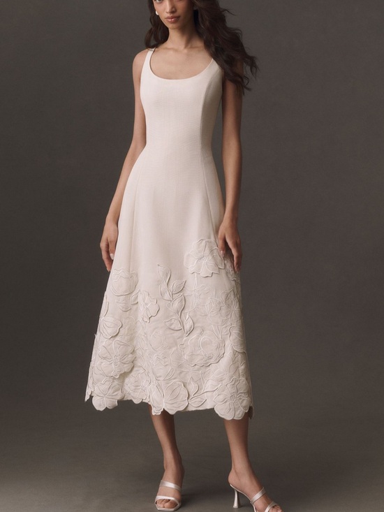 Mestiza New York Dresses & Skirts - Mestiza Amanda Bridal Midi Dress with Floral Appliqué